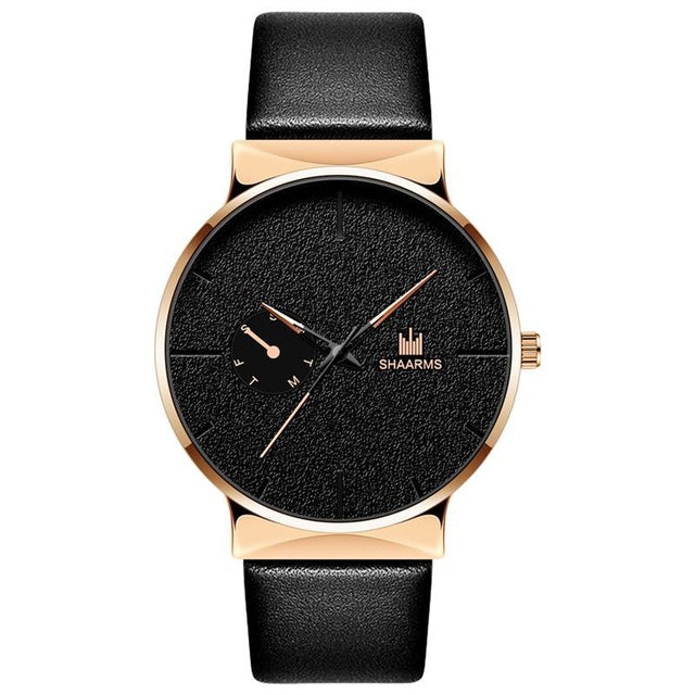 Fashion Men Business Watch Leather Band Stainless Steel Quartz Wristwatch Luxury Brand Casual Simple Watches Black