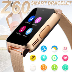 bluetooth Smart Watches Z60 430mA Smartwatch Metal Wrist Strap Support 2G SIM TF Card Android IOS Clock Message Push Phone Watch