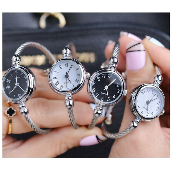 Unique Women Bracelet Watch Little Smooth Dial Top Luxury Silver Slim Strap Korean Retro Art Female Clock Quartz Watch Gift Hour