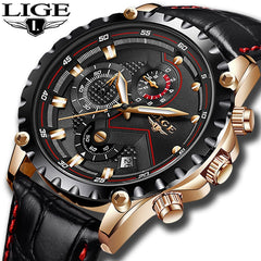 LIGE Brand Men's Fashion Watches Men Sport Waterproof Quartz Watch Man Leather Military Clock Wrist watches Relogio Masculino