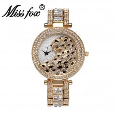 Miss Fox Women Quartz Watch Fashion Bling Casual Ladies Watch Female Quartz Gold Watch Crystal Diamond Leopard For Women Clock