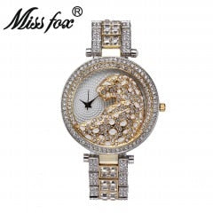 Miss Fox Women Quartz Watch Fashion Bling Casual Ladies Watch Female Quartz Gold Watch Crystal Diamond Leopard For Women Clock