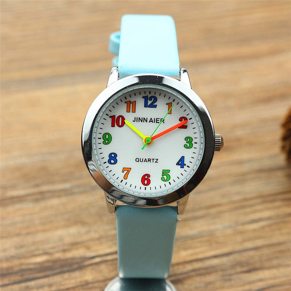 Fashion Round Learn To Time Kids Boy Girl  Quartz Student Wristwatch Children's Tutor Watch simple design child gift clock