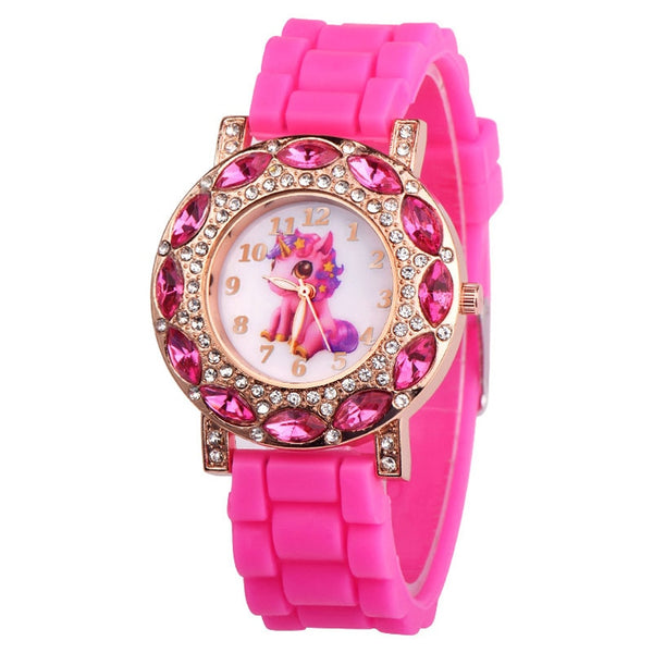 Lovely Pink Unicorn Children Wrist Watches Diamond Cartoon Leather Strap Kids Quartz Watch For Boy Clocks Relogio Masculino Saat