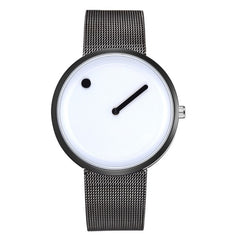 Minimalist Style Leather Wristwatches Women Men Creative Black White Design Dot & Line Simple Face Quartz Watches Gift Clock