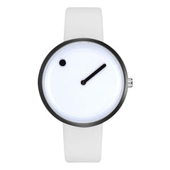 Minimalist Style Leather Wristwatches Women Men Creative Black White Design Dot & Line Simple Face Quartz Watches Gift Clock