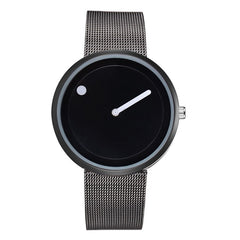 Minimalist Style Leather Wristwatches Women Men Creative Black White Design Dot & Line Simple Face Quartz Watches Gift Clock