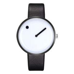 Minimalist Style Leather Wristwatches Women Men Creative Black White Design Dot & Line Simple Face Quartz Watches Gift Clock