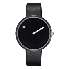 Minimalist Style Leather Wristwatches Women Men Creative Black White Design Dot & Line Simple Face Quartz Watches Gift Clock