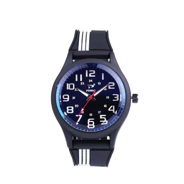 PINBO Fashion Casual Brand Watch Man Outdoor Sport Silicone Strap Buckle Simple Mens Clock Quartz Wrist Watches reloj hombre